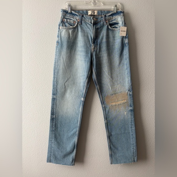 We The Free People Blue Raw Hem High Rise Vixen Cigarette Denim Jeans 29 nwt - Picture 2 of 5